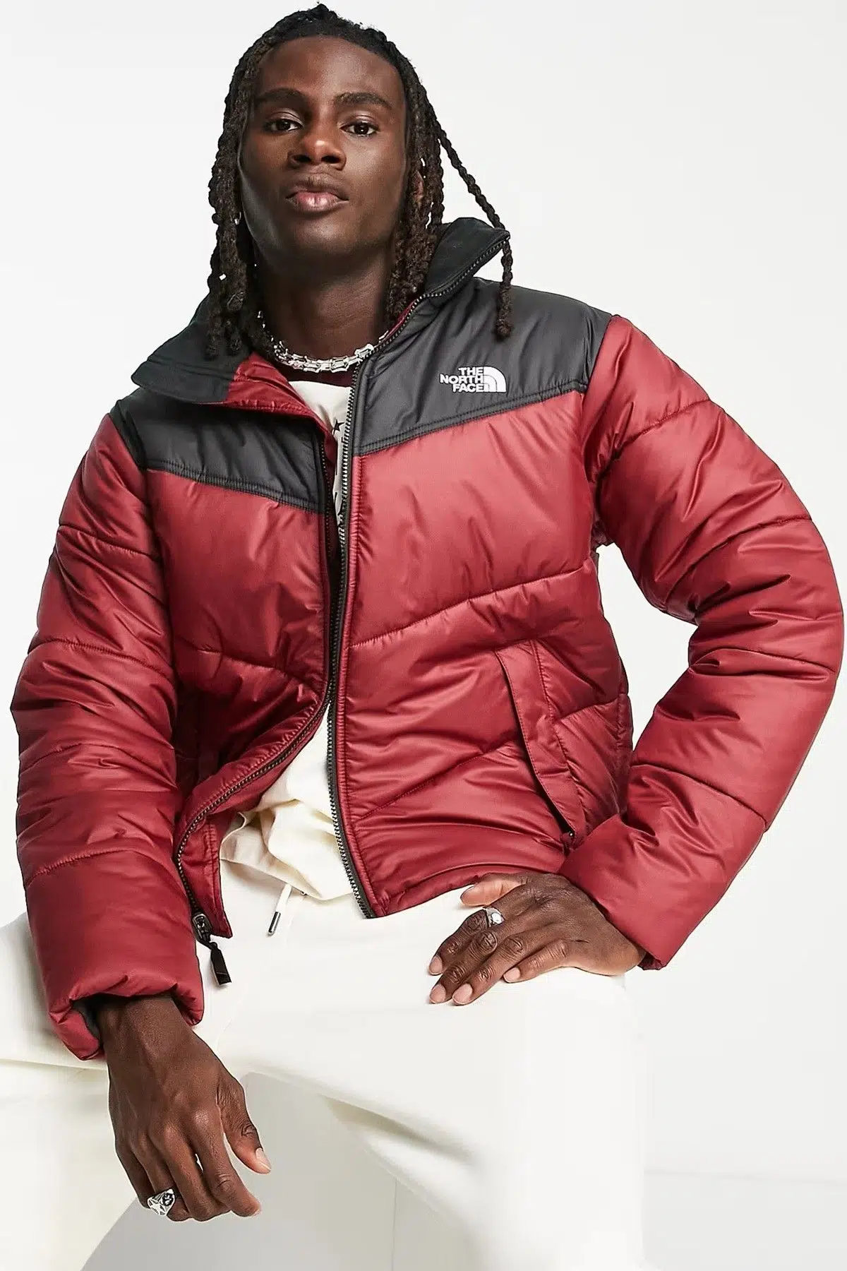 The North Face Saikuru Puffer Jacket Erkek Şişme Spor Mont Bordo Siyah