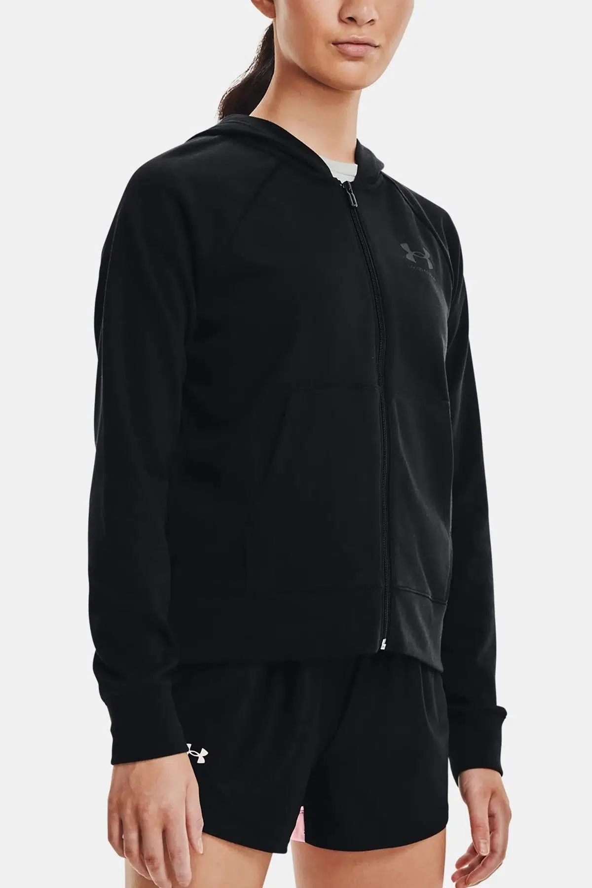 Under Armour Rival Terry Loose Fit Full Zip Hoodie Kadın Kapüşonlu Bol Kesim Fermuarlı Sweatshirt Siyah