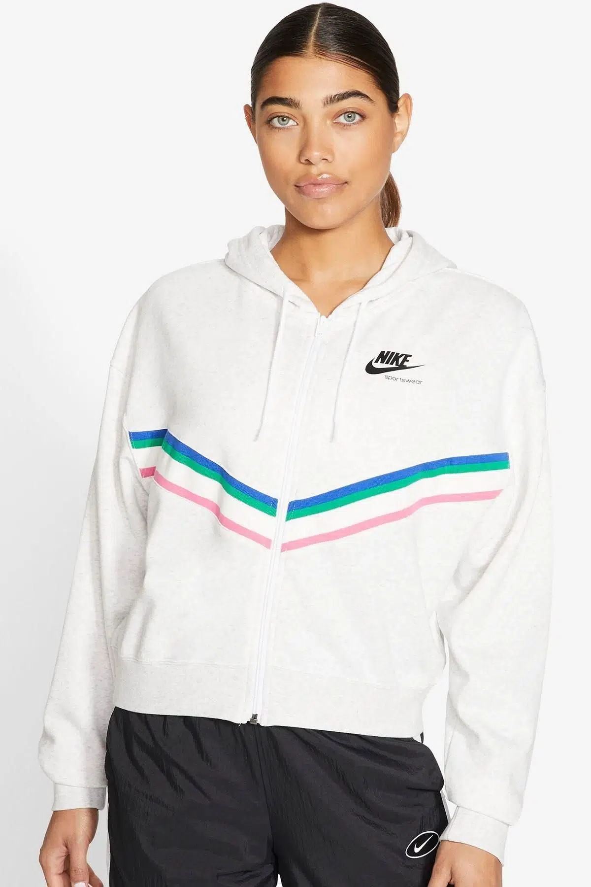 Nike Heritage Full Zip Hoodie Bol Kesim Oversize Kısa Kadın Sweatshirt 